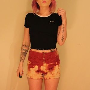 High Waisted Burgundy Bleached Shorts